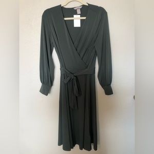 H&M Midi Wrap Green Dress Size Medium